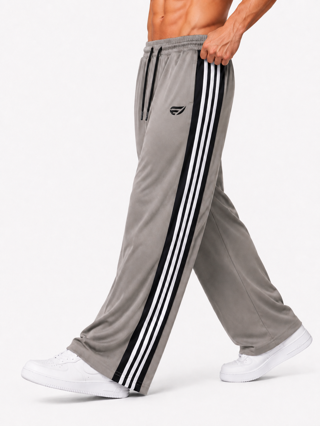 Premium Side Stripe Track Trousers - Taupe Grey